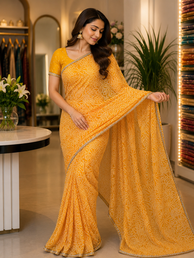 916003 Rajasthani Bandhani with Border - Yellow