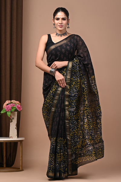 578010 शुद्ध माहेश्वरी कॉटन सिल्क हैंडब्लॉक प्रिंटेड साड़ी 