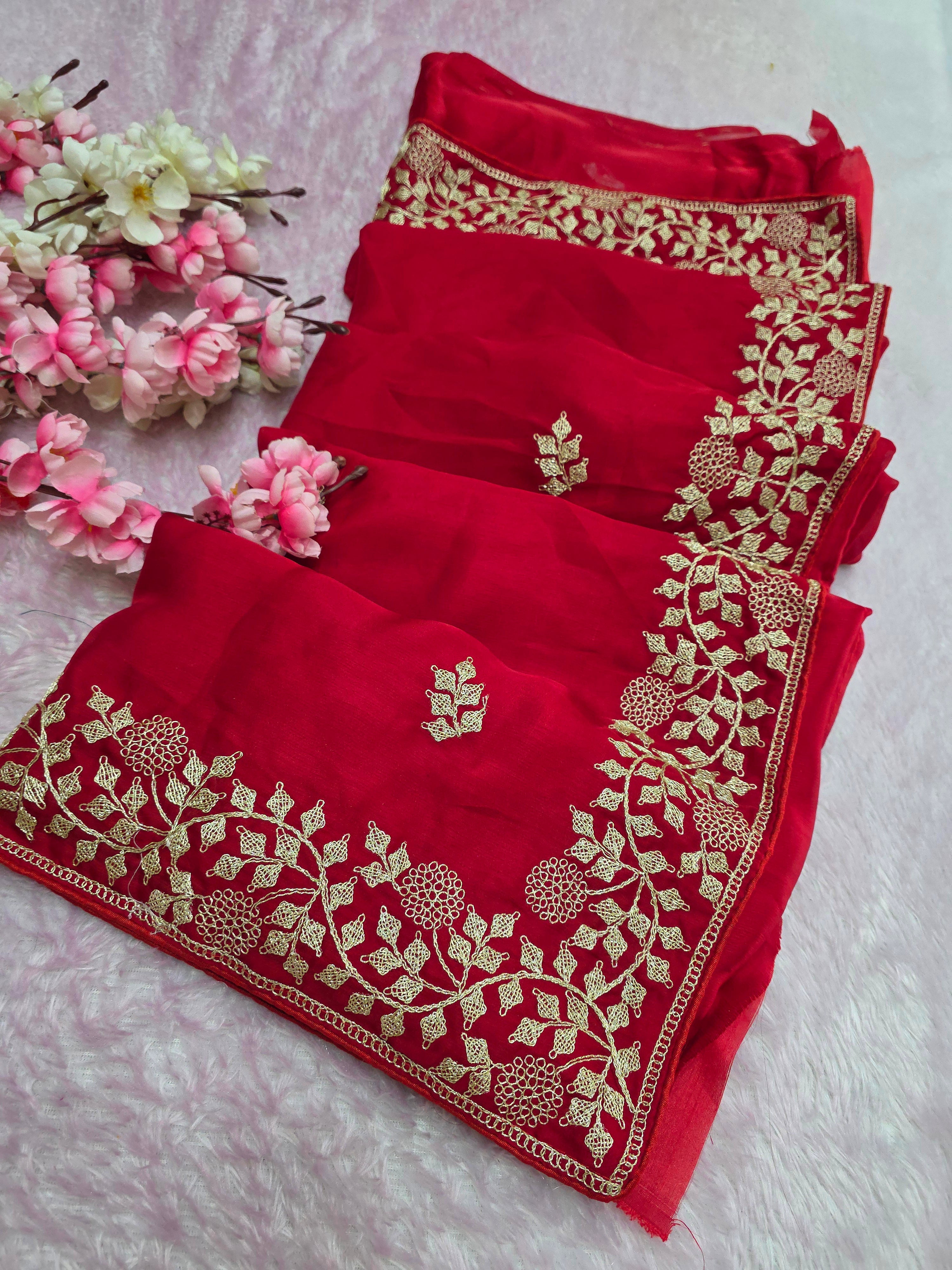 969004 Designer Party Wear Art Silk Fancy Saree with Pita Work - Red
