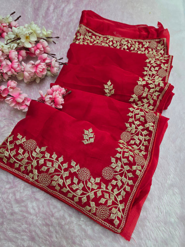 969004 Designer Party Wear Art Silk Fancy Saree with Pita Work - Red
