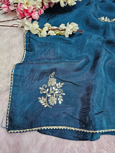 12459 Designer Pure Upada Silk Traditional Rajasthani Saree with Gota Patti Work - Blue