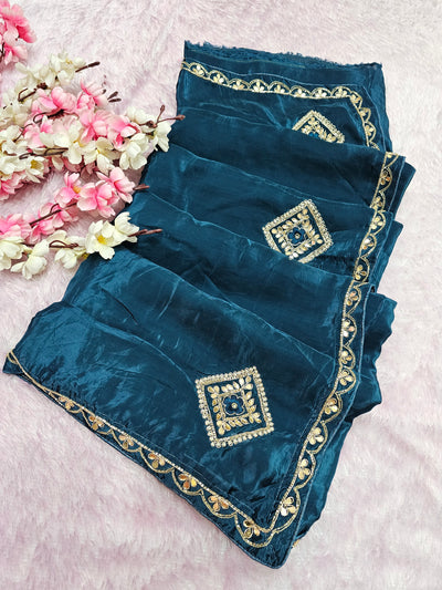 12456 Designer Pure H.O. Silk Traditional Rajasthani Saree with Hand Work - Teal