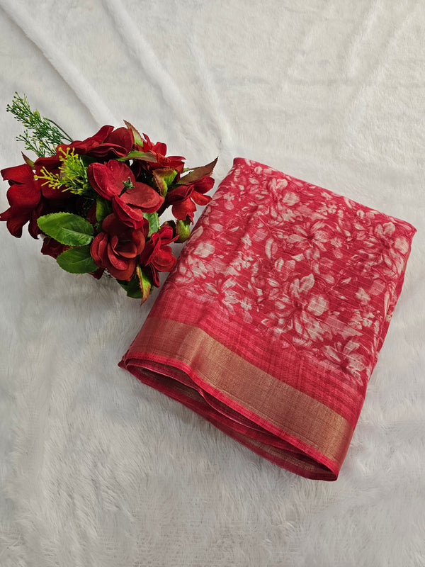 764001 Unique Soft Linen Cotton Printed Saree