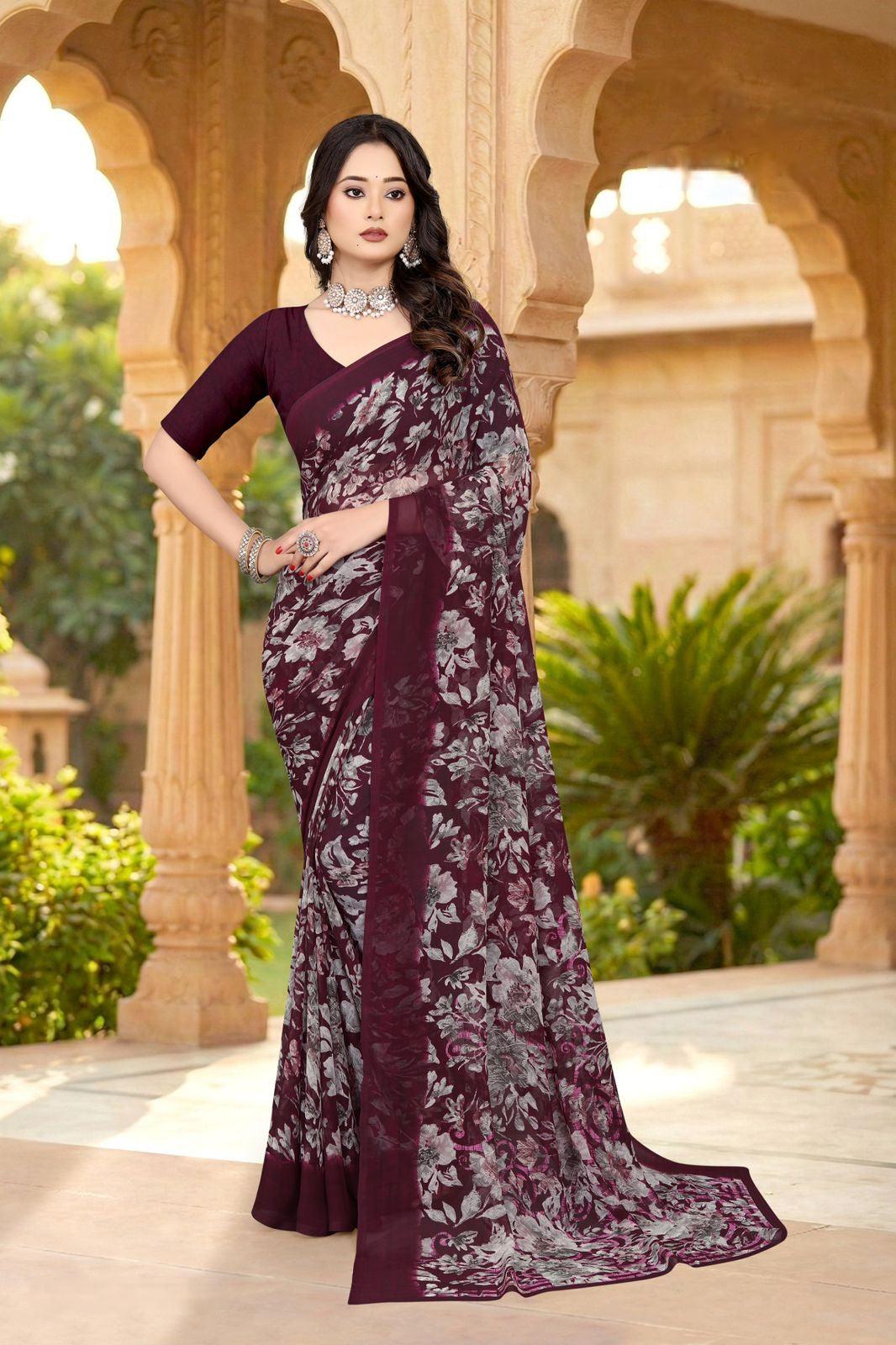 101908 Very Soft Heavy Georgette Flower Print Saree