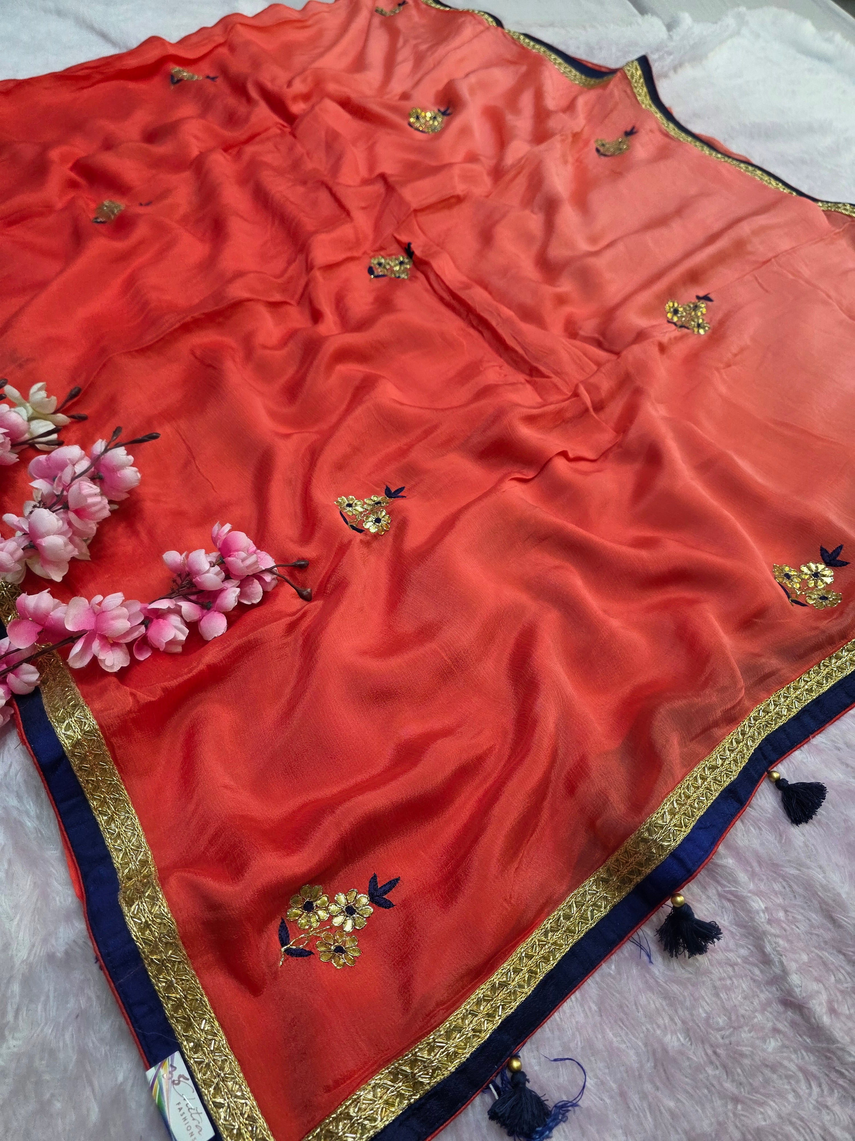 976001 Pure Chinon Silk Shaded Gota Patti Hand Work party Wear Saree