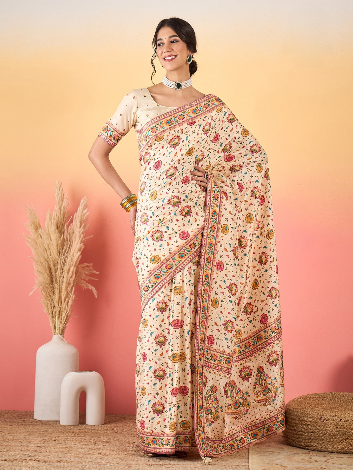 997001 Unique Kashmiri Work Pure Natural Viscos Silk Saree