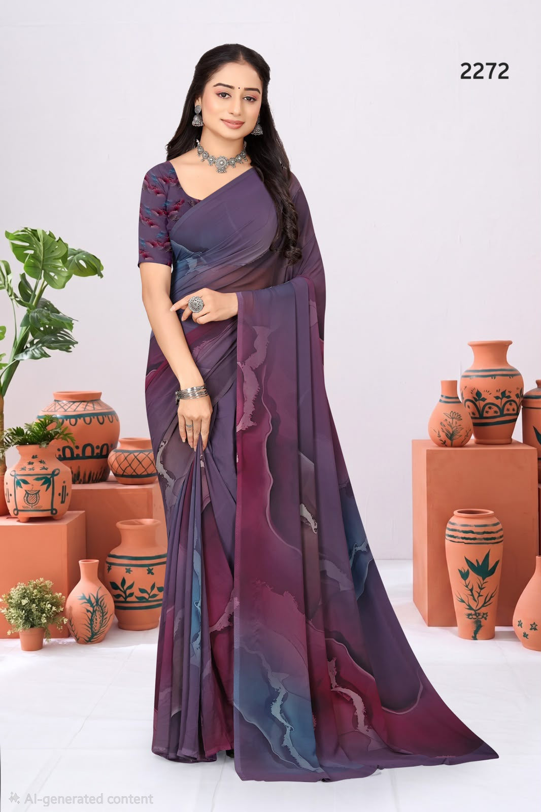 2272 Very Soft Georgette Flower Print Saree