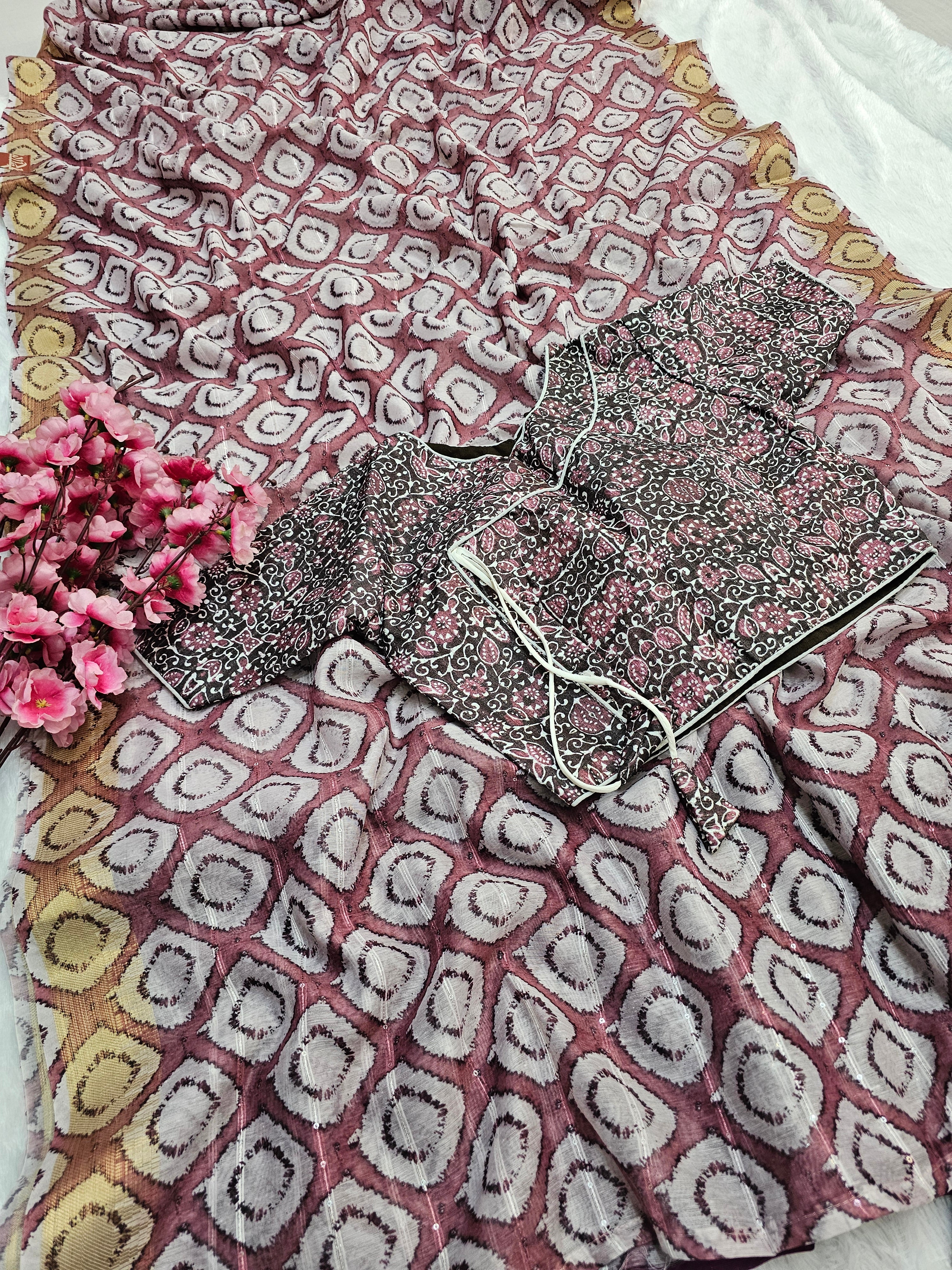 782001 Designer Saree With Stitch Blouse - Pink 355002