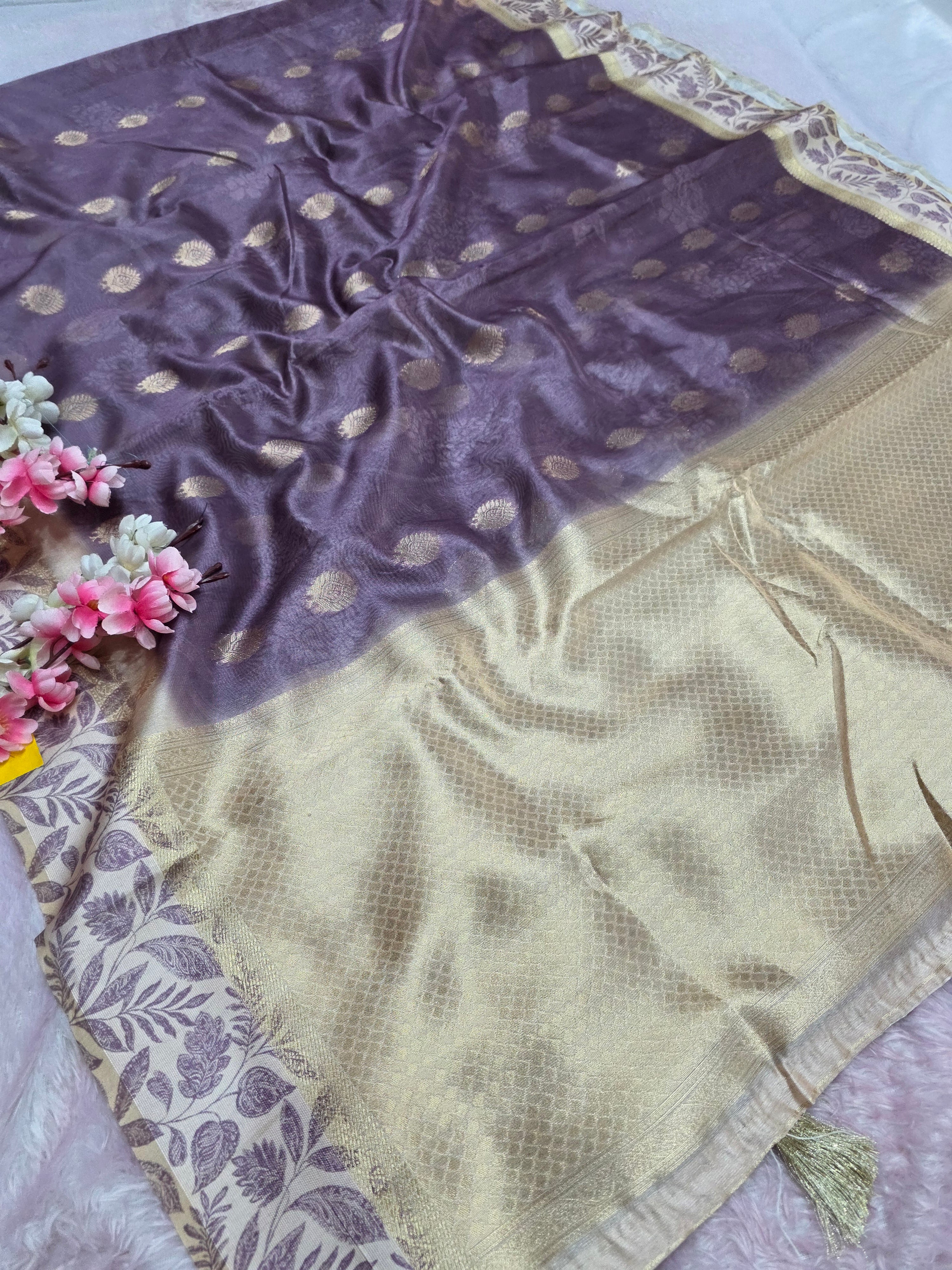 103102 Chitra Special Soft Banarasi Silk Saree with Flower Printed and Zari Weaving