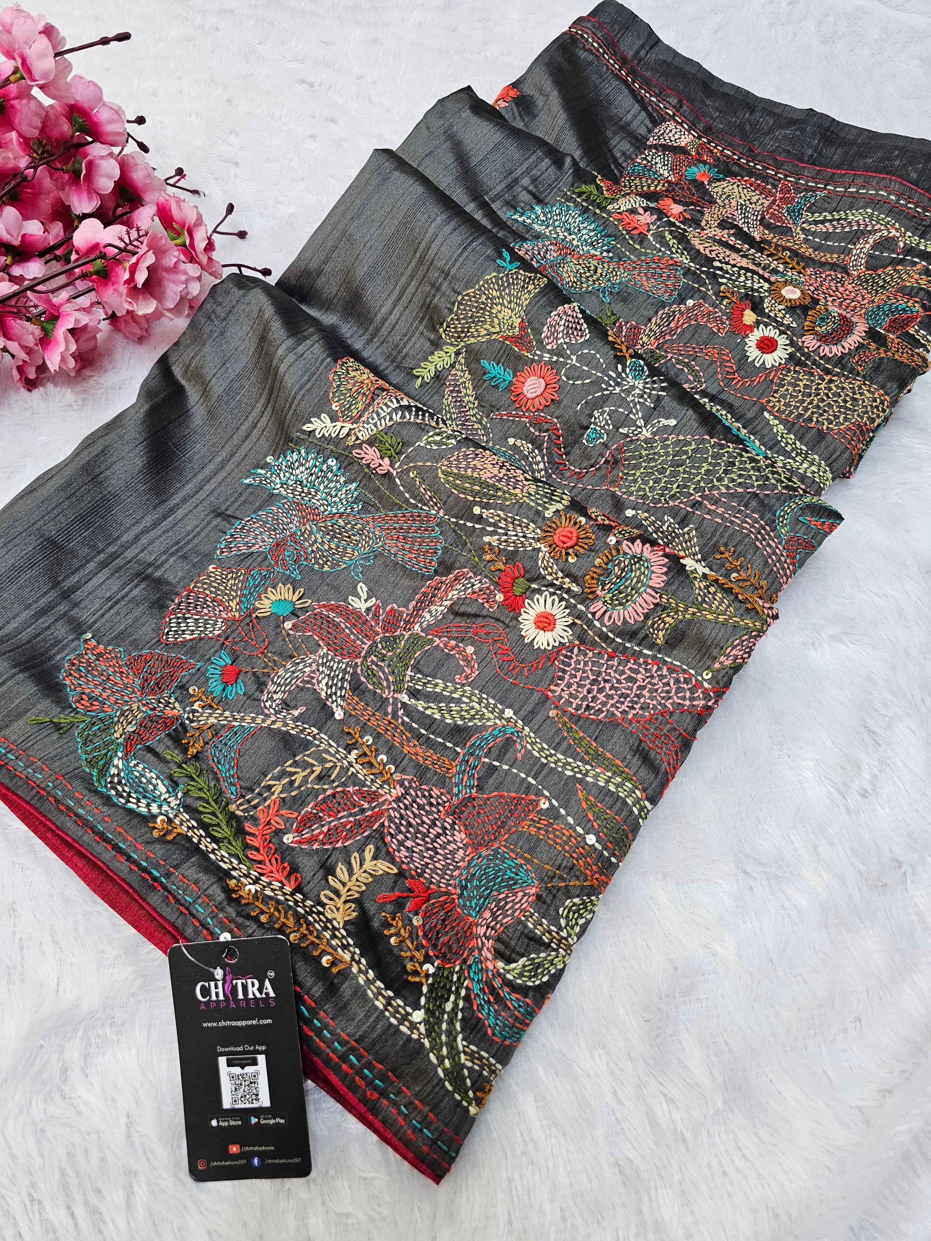 शुद्ध टसर सिल्क हाथ से बनी लेहरिया साड़ी प्रीमियम गोटापट्टी वर्क के साथ - 8837