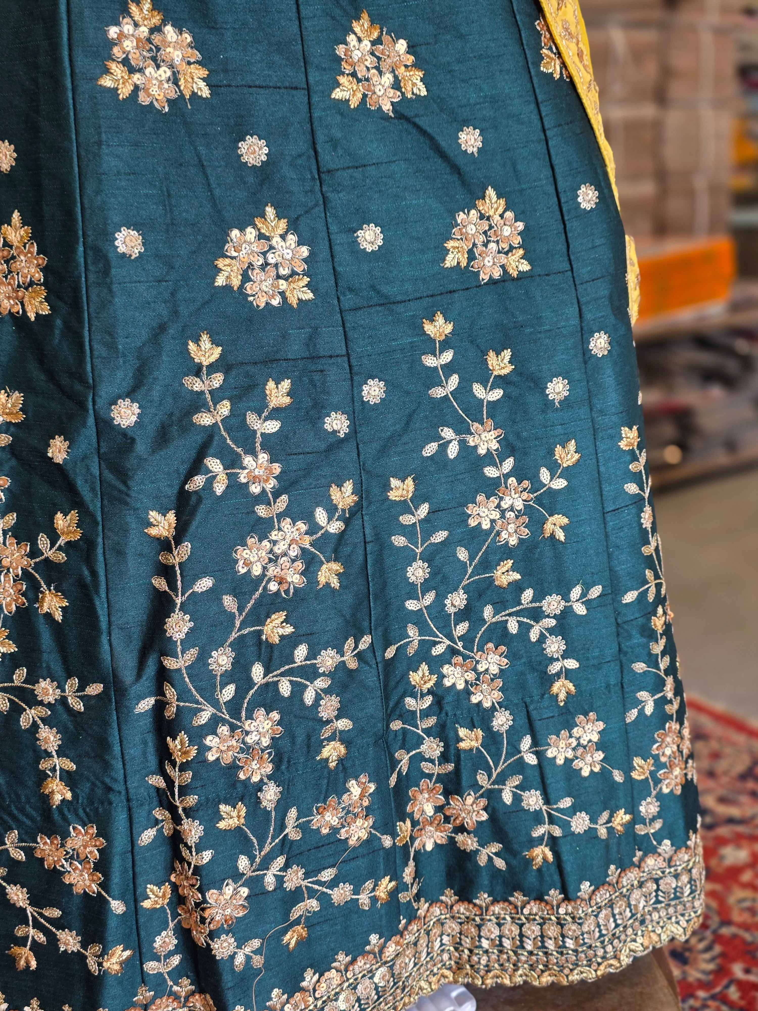 930004 Raw Silk Unstitched Lehenga with Heavy Sequin Work Blouse & Chinon Silk Dupatta