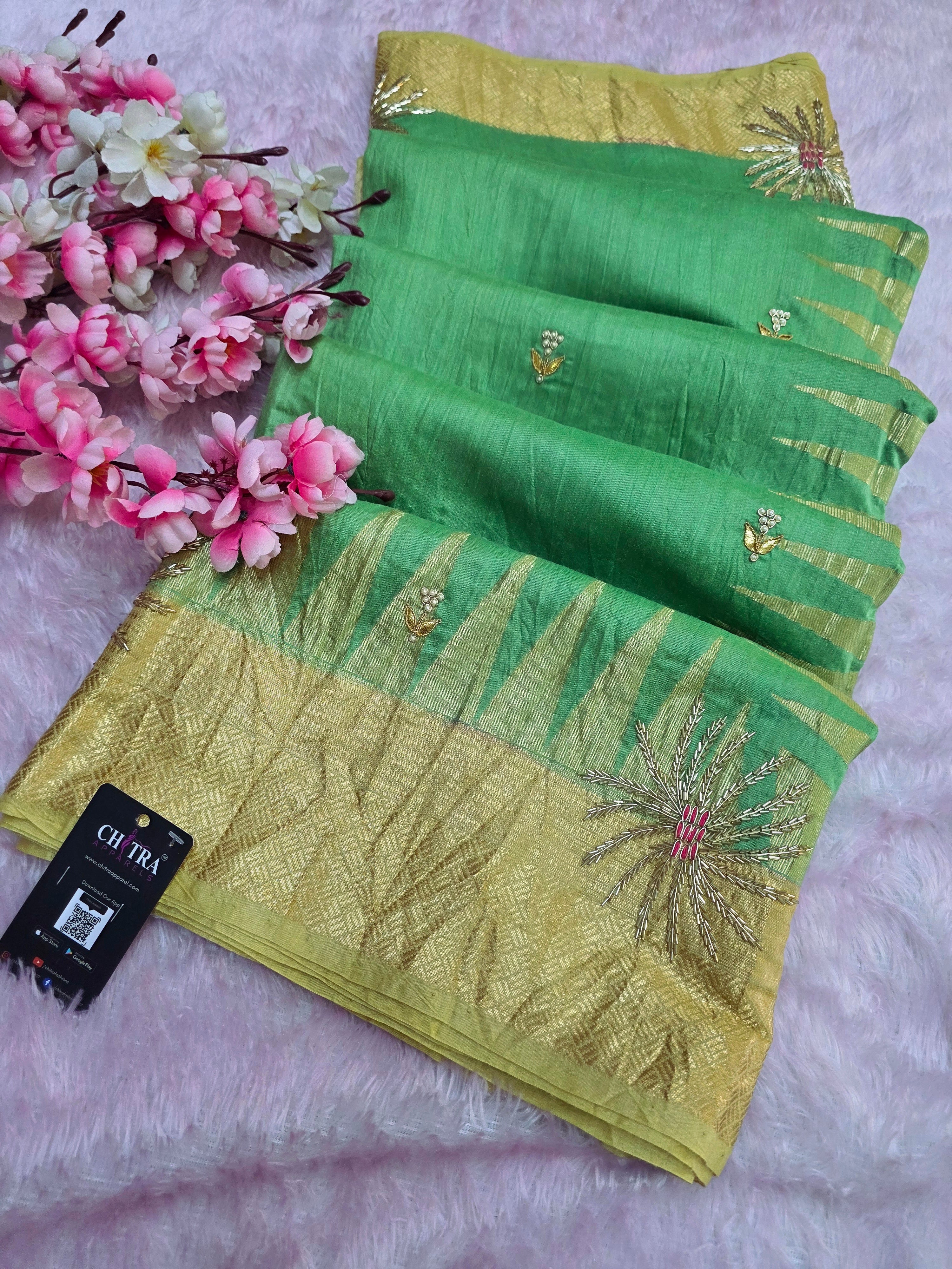 5906 Pure Tussar Silk Beautiful Hand Crafted Designer Saree with Hand Work