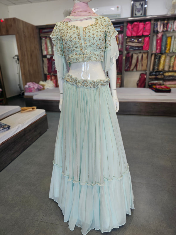 8825 Premium Hand Cutdana Work On Pure Georgette Lehenga with Heavy Stylish Blouse with Organza Dupatta