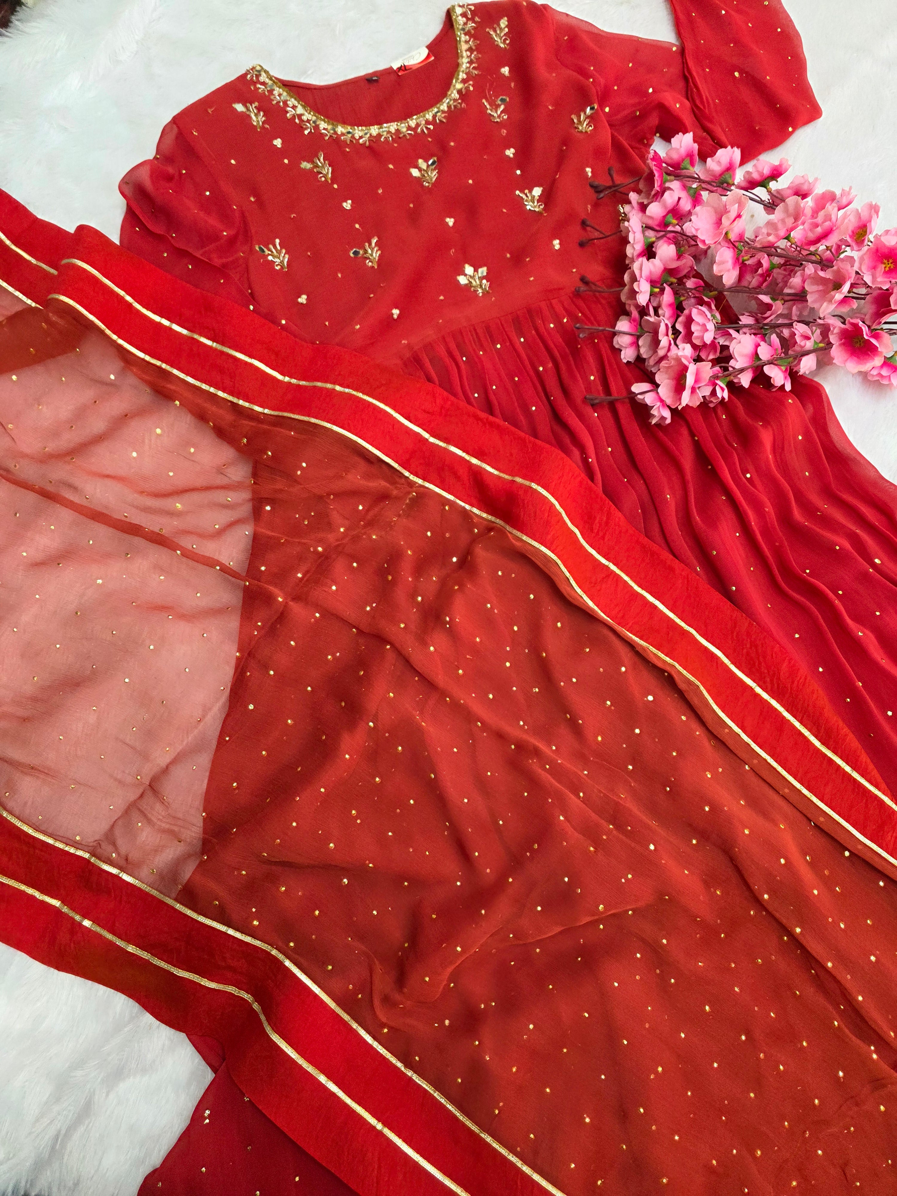 893002 Premium Pure Georgette Designer Gown With Mirror Work (104003) C77005