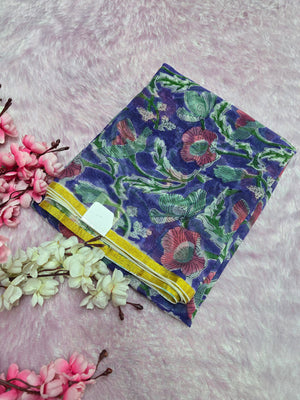 CA1447 Pure Rajasthani Diamond Chiffon Saree with Hand Print purple flower saree