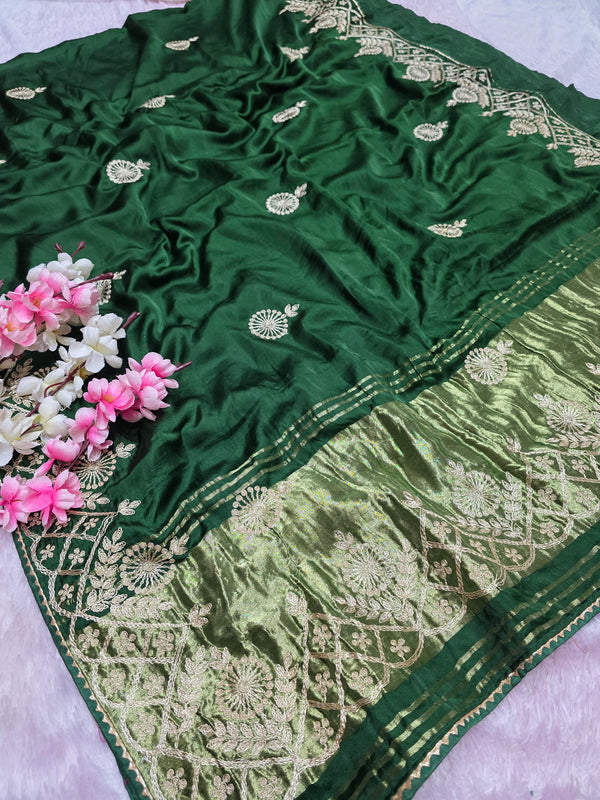 966006 Designer Semi Gajji Silk Pita Work Saree with Lagadi Patta - Green