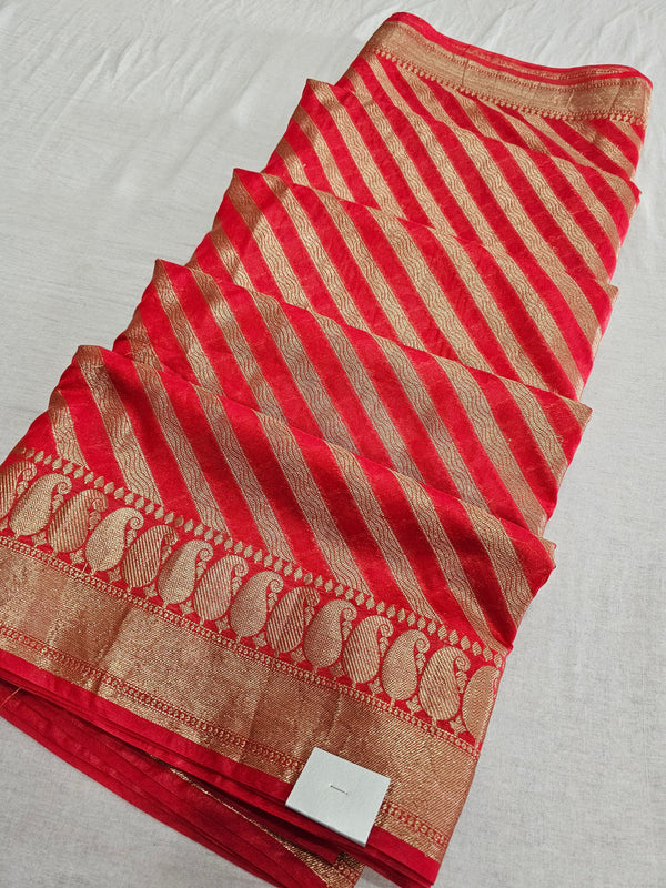 Designer Party Wear Banarasi Silk Lehariya Saree - Red 8812