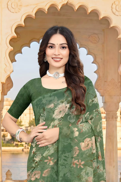2315 Very Soft Danedar Georgette Flower Print Saree