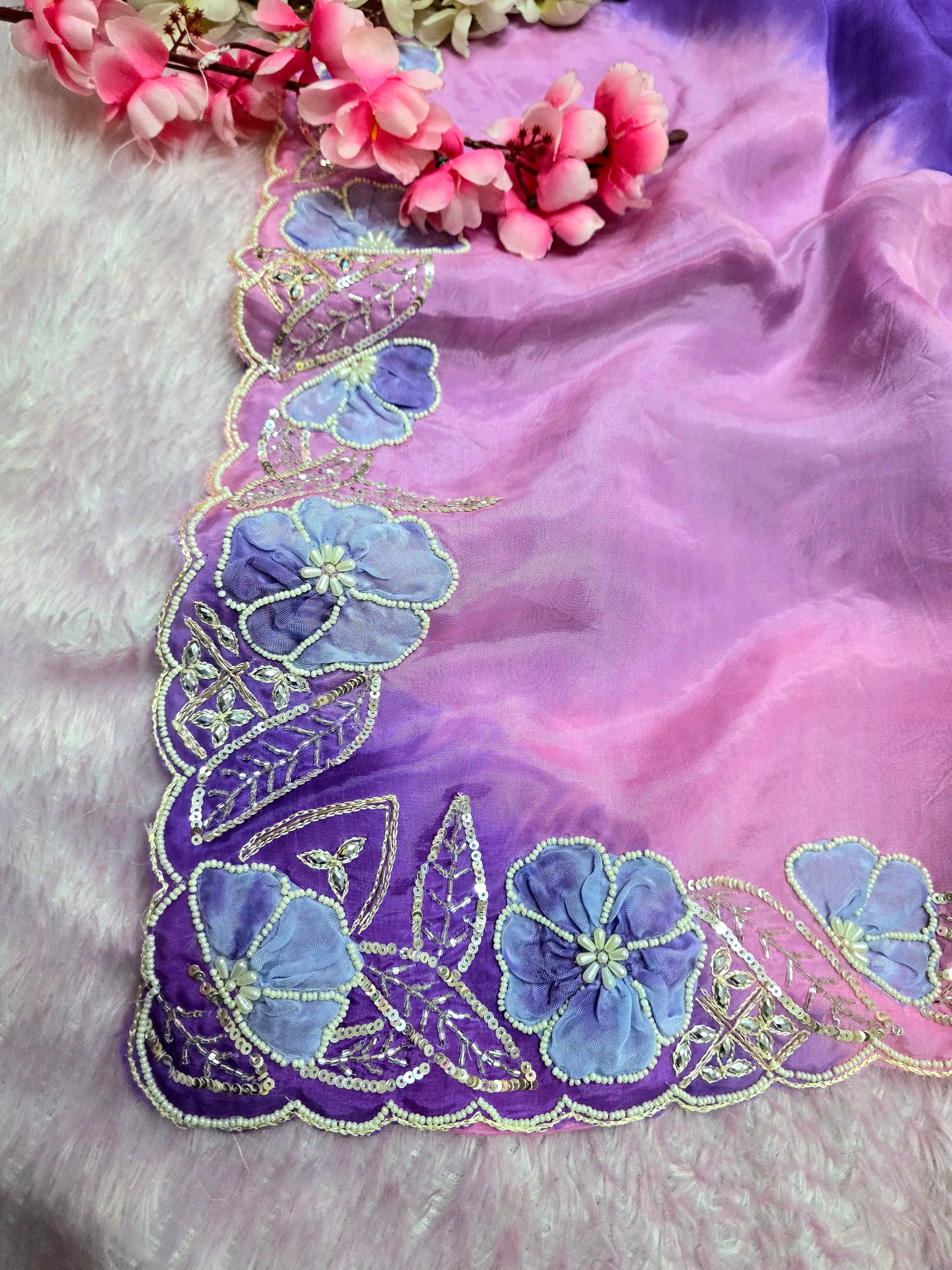 987005 Designer Pure H.O. Silk Traditional Dual Color Saree with Hand Work Saree