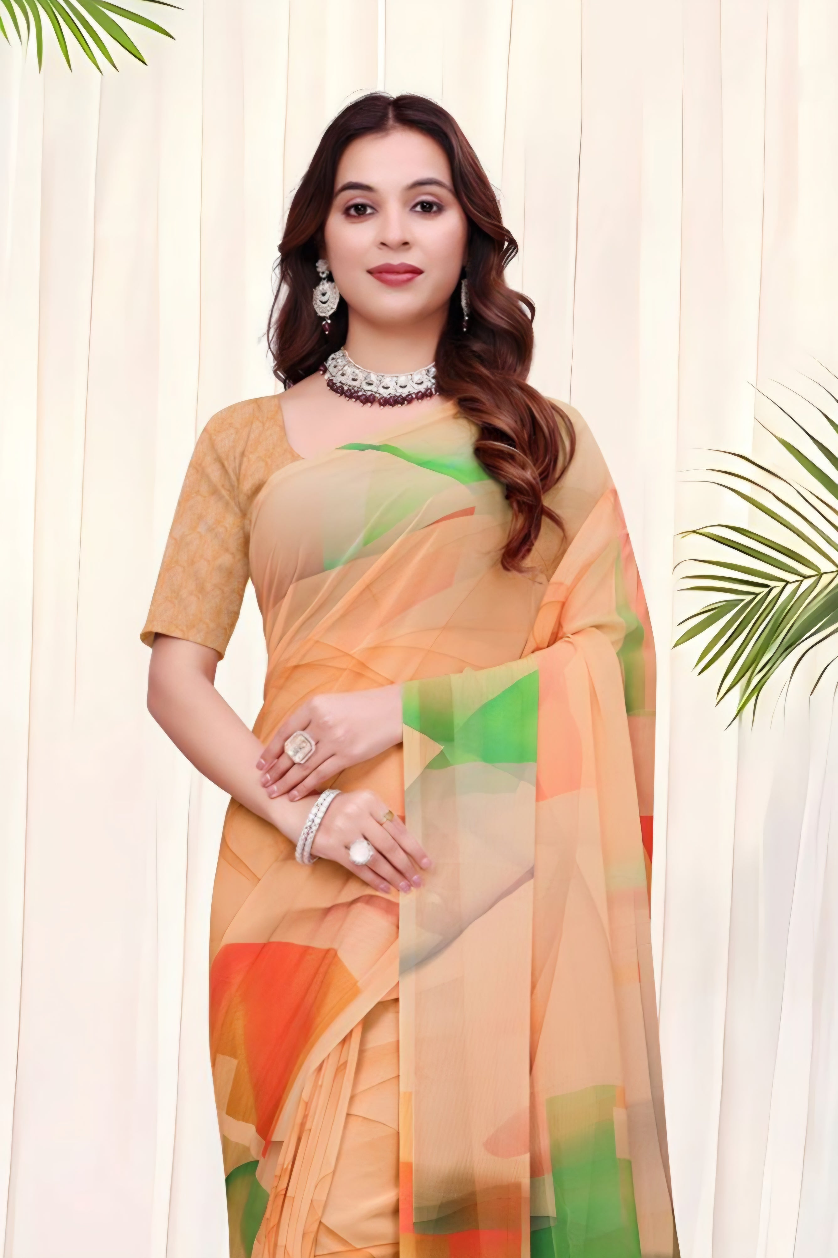 695012 डिजिटल फ्लावर प्रिंट जॉर्जेट क्रेप साड़ी