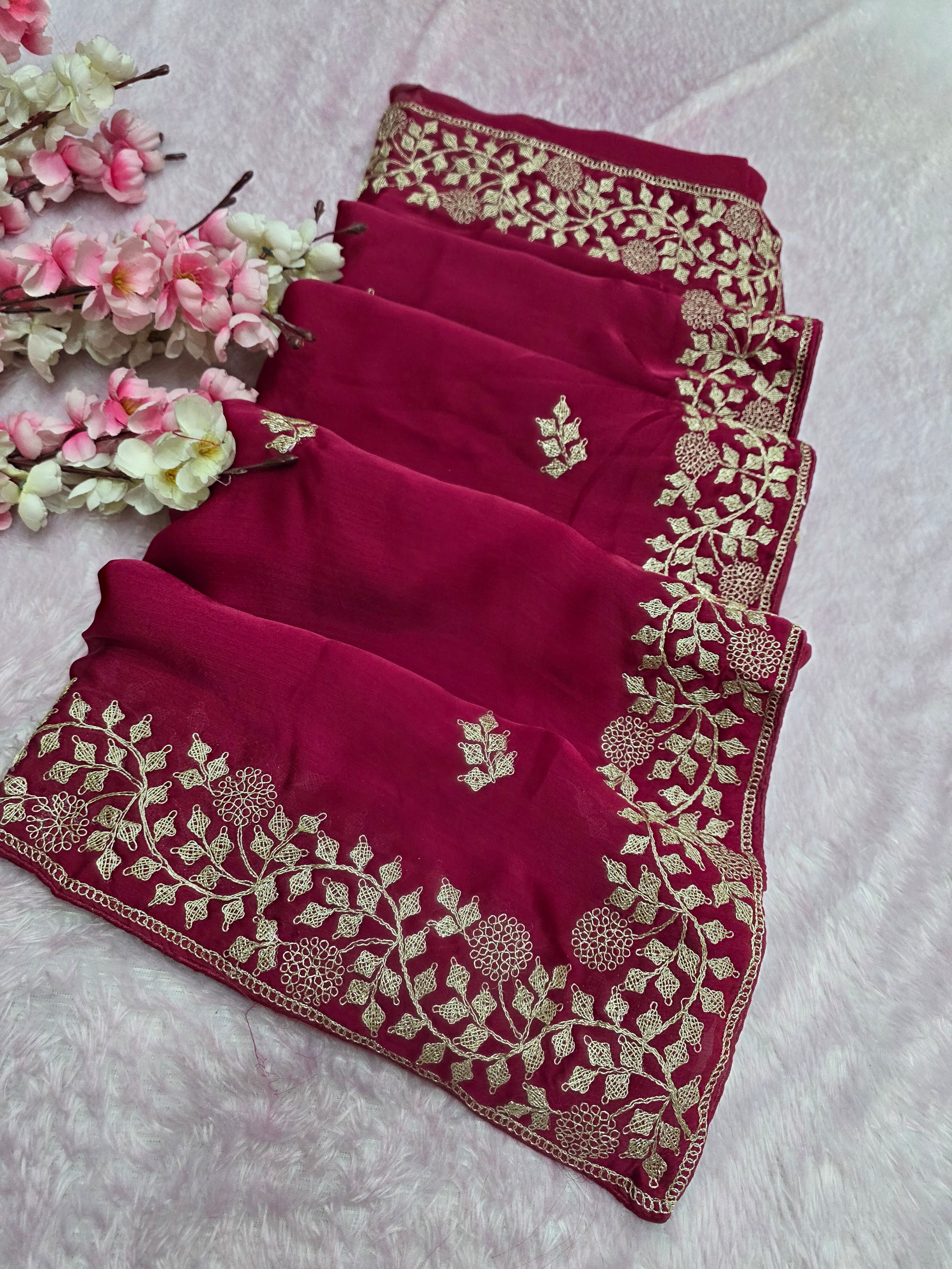 969004 Designer Party Wear Art Silk Fancy Saree with Pita Work - Rani