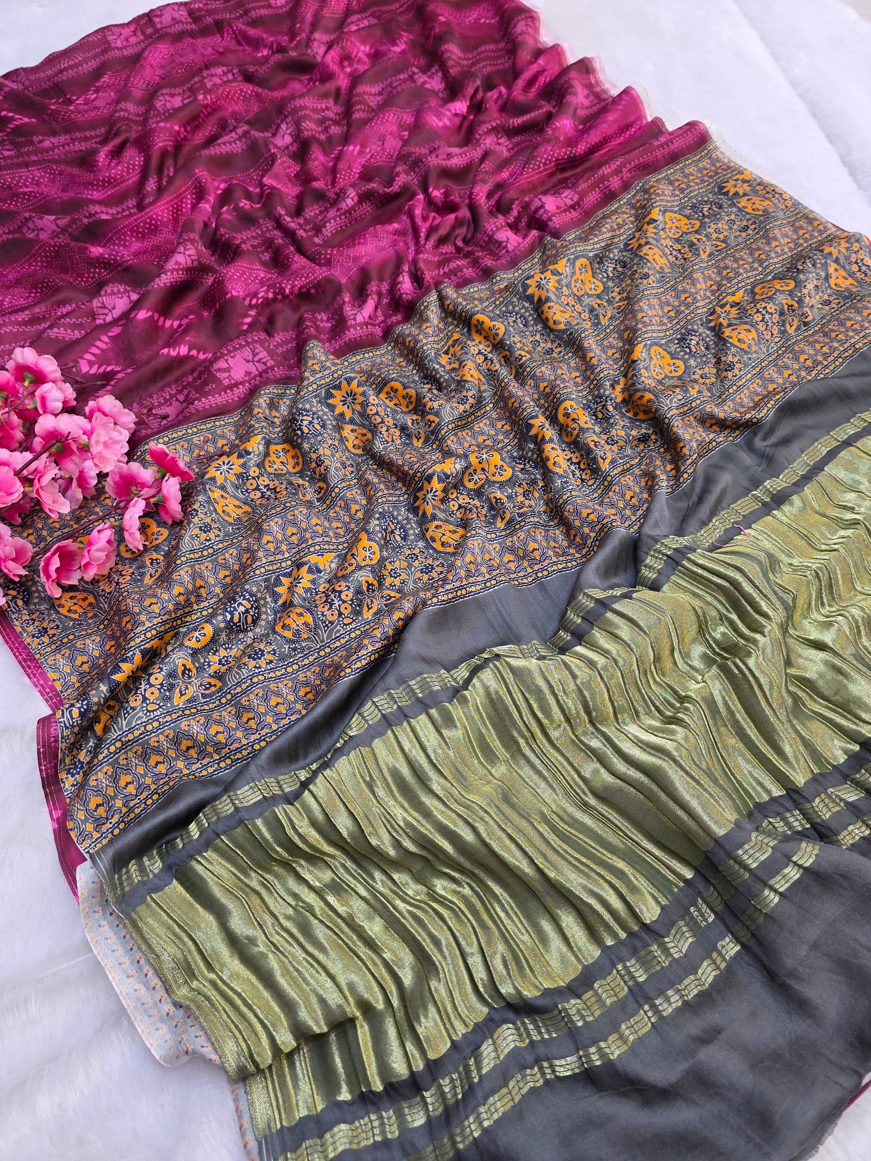 803001 Pure Modal Silk Natural Dye Ajrakh Saree