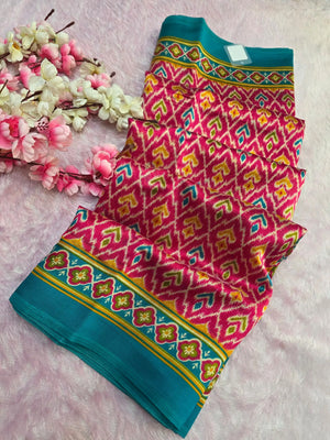 CA1525 Soft Silk Designer Patola Print Saree - Pink