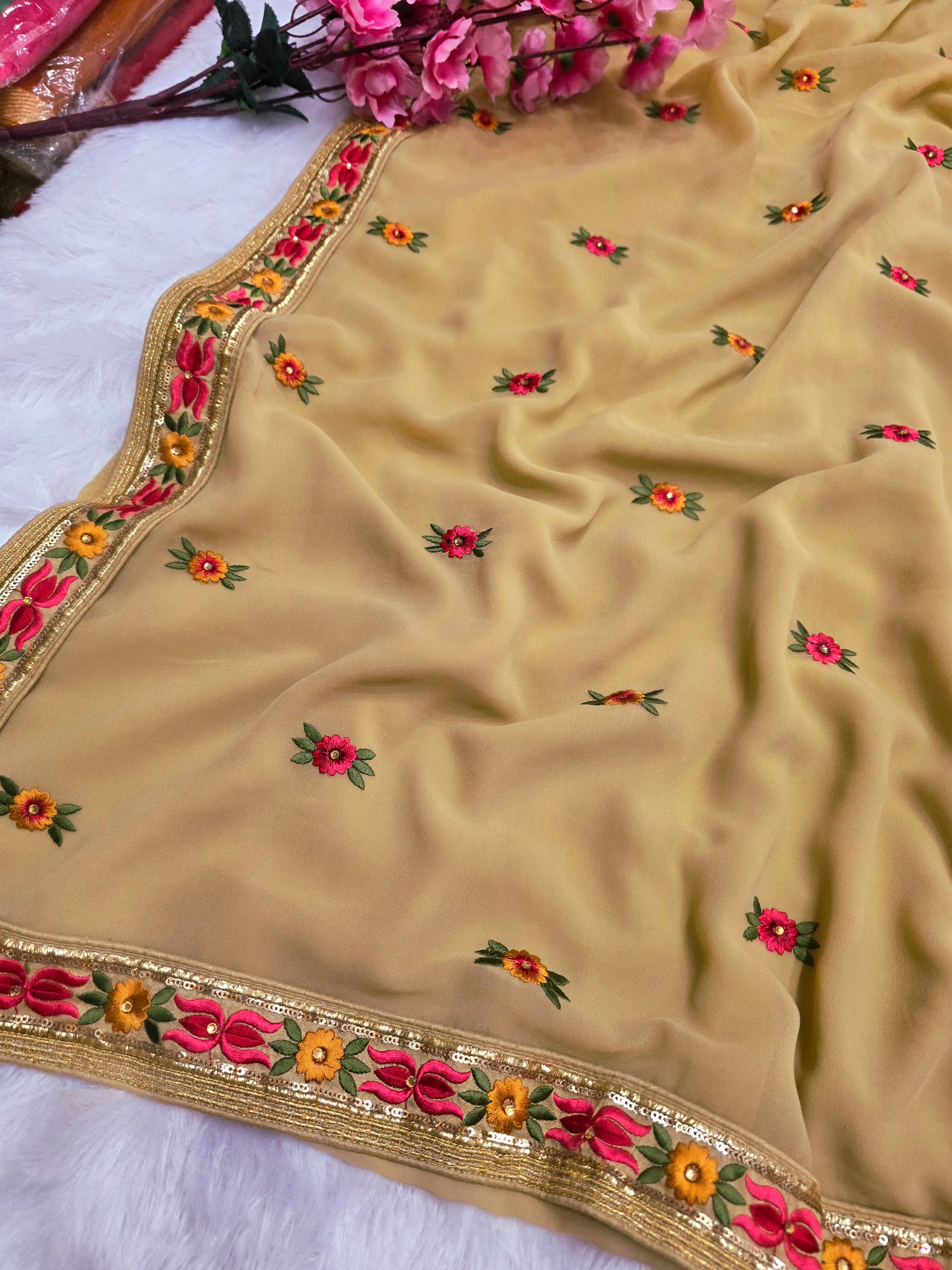 C78006 Exclusive Fancy Pure Georgette Saree with Embroidery