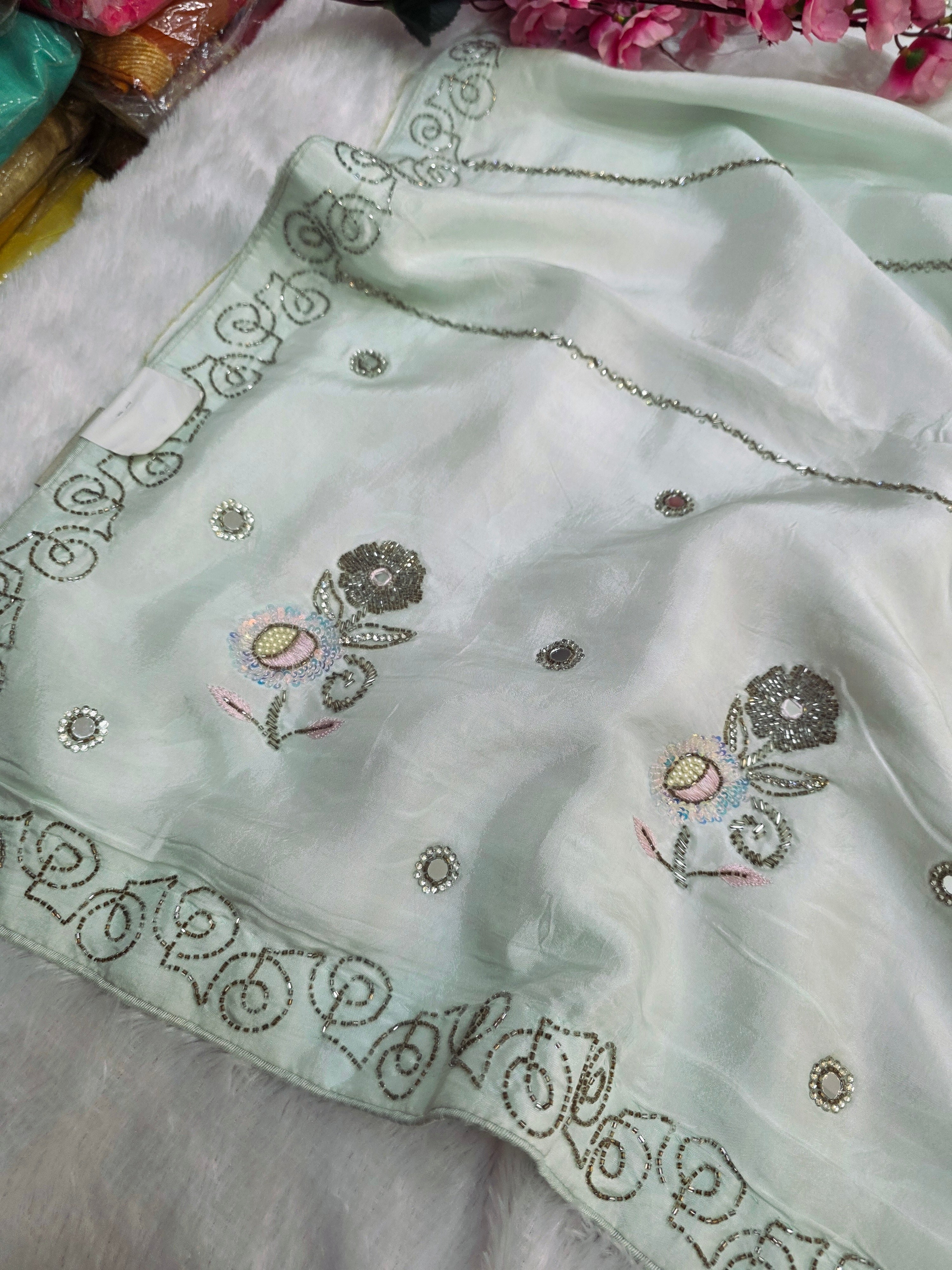 C79011 Very Stylish Aqua Blue Color Designer Saree with Cutdala and Mirror Work (157001)