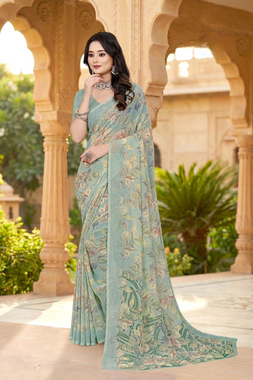101905 Very Soft Heavy Georgette Flower Print Saree