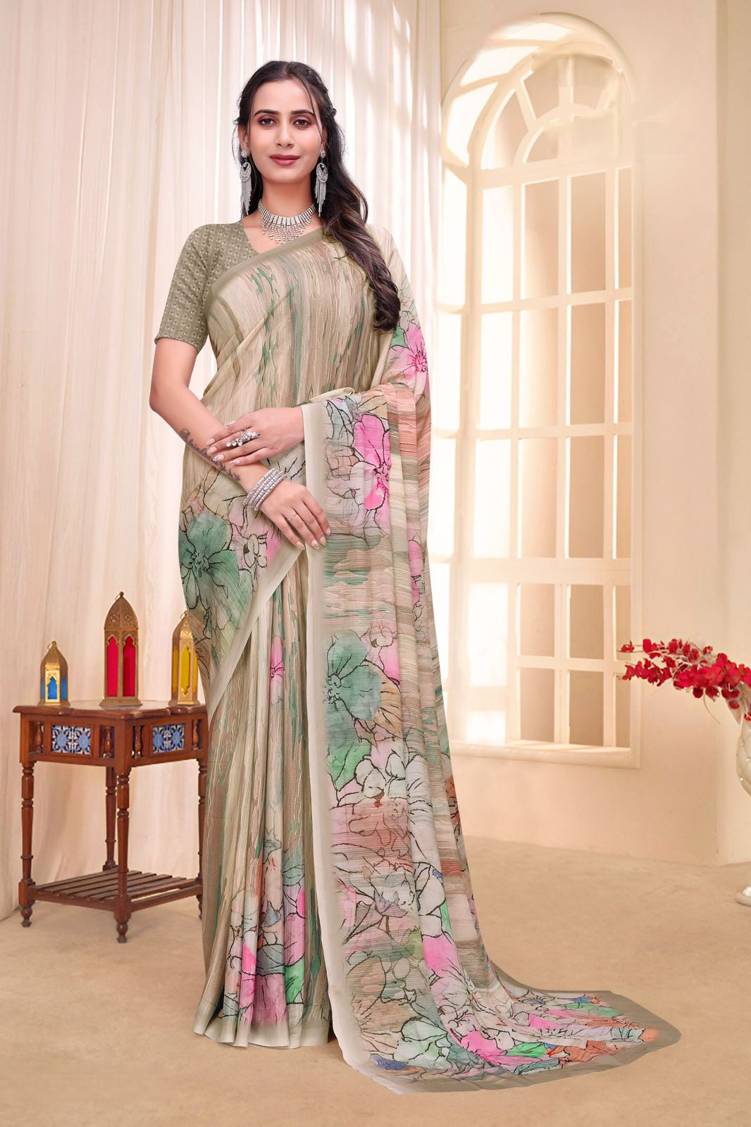 986001 Stylish Digital Print Very Soft and Premium Italian Crepe Silk Saree
