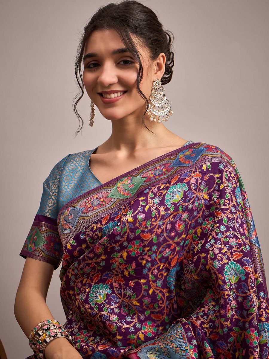 935001 Royal Kashmiri Pashmina Work Pure Soft Dola Silk Saree with Heavy Zari Blouse