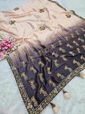 6638 Pure Russian Silk Party Wear Shaded Saree with Hand Work