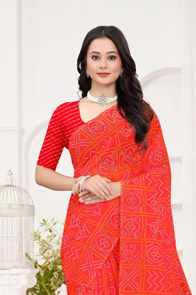 2280 Rajasthani Bandhani Red Italian Crepe Silk Saree