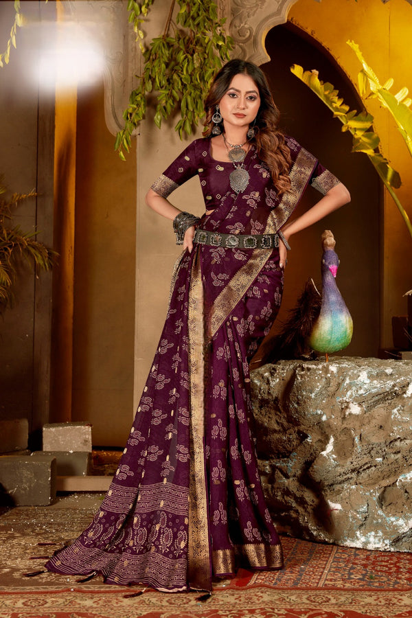 919001 Georgette Crepe Silk Saree with Banarasi Border - Wine
