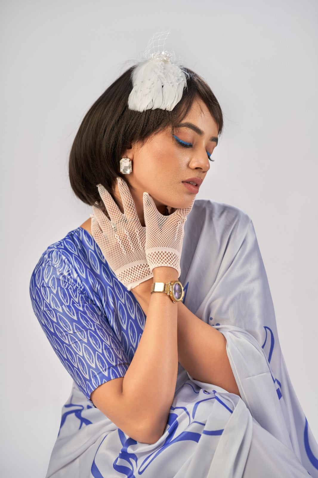 101502 Bollywood Style Digital Print Italian Crepe Silk Saree