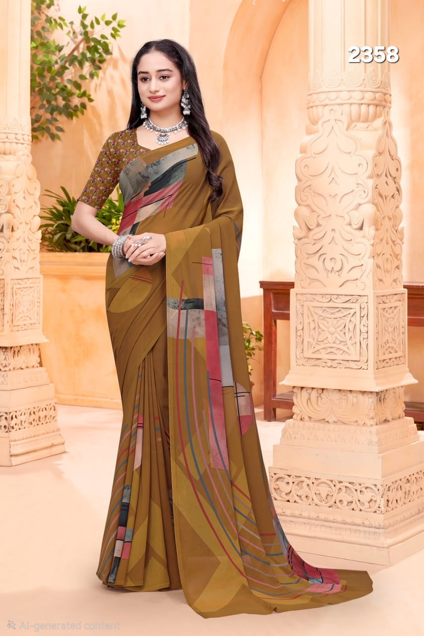 2358 Very Soft Georgette Flower Print Saree