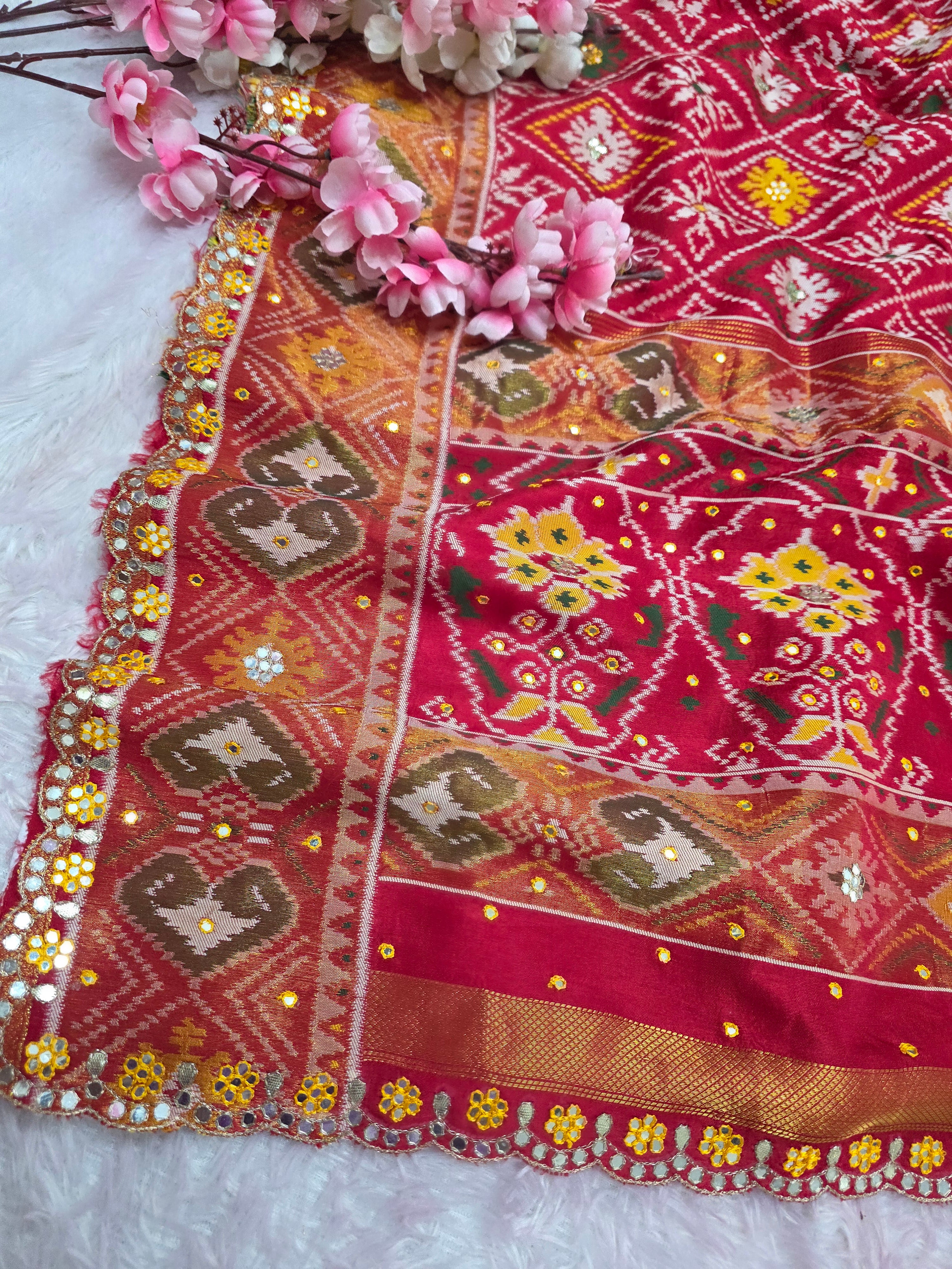 13706 Chitra Special Pure Patola Saree with Rajasthani Aari Tari Work