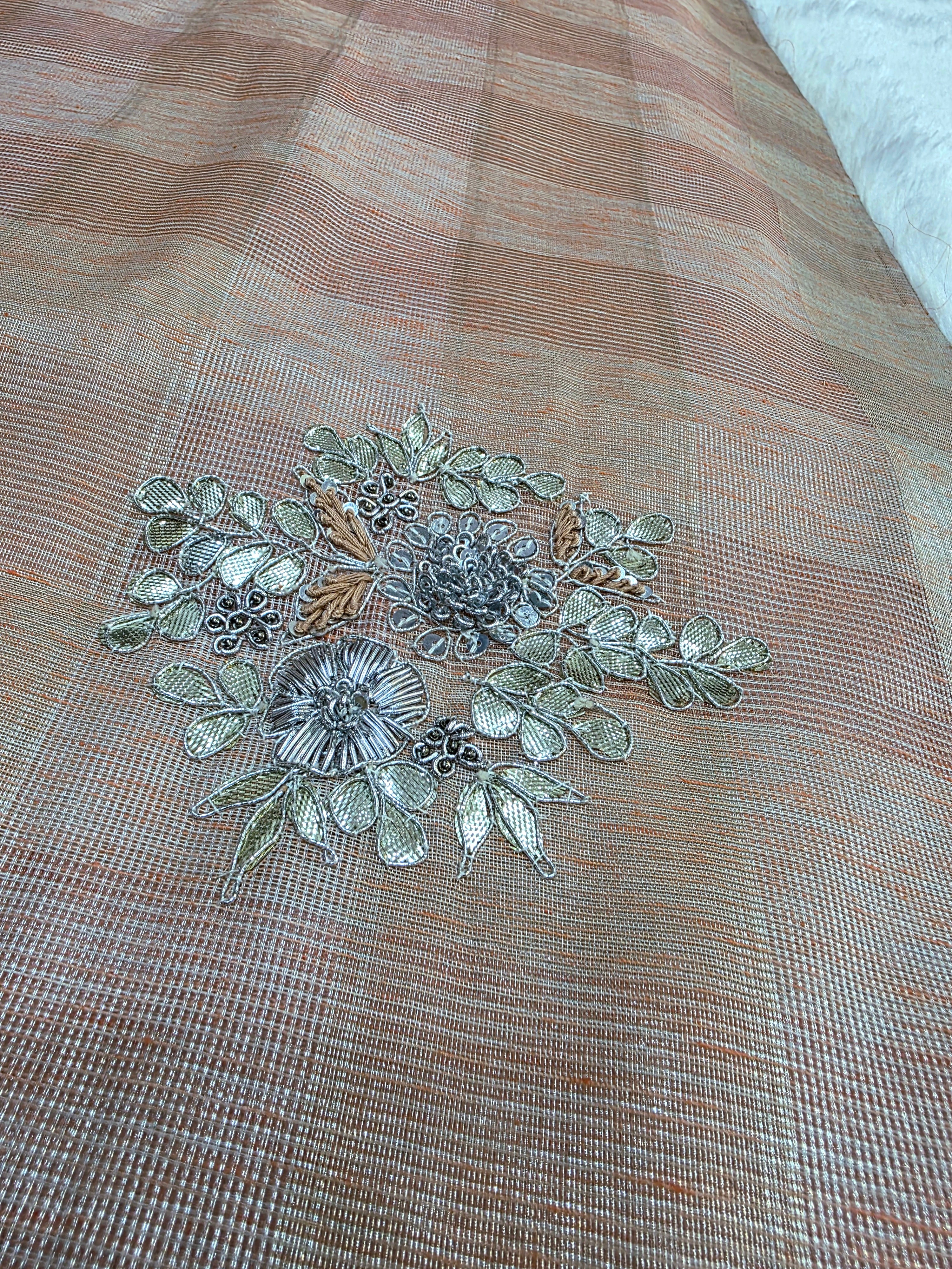 783005 Linen Tissue Saree With White Gota Patti and Zardosi Work