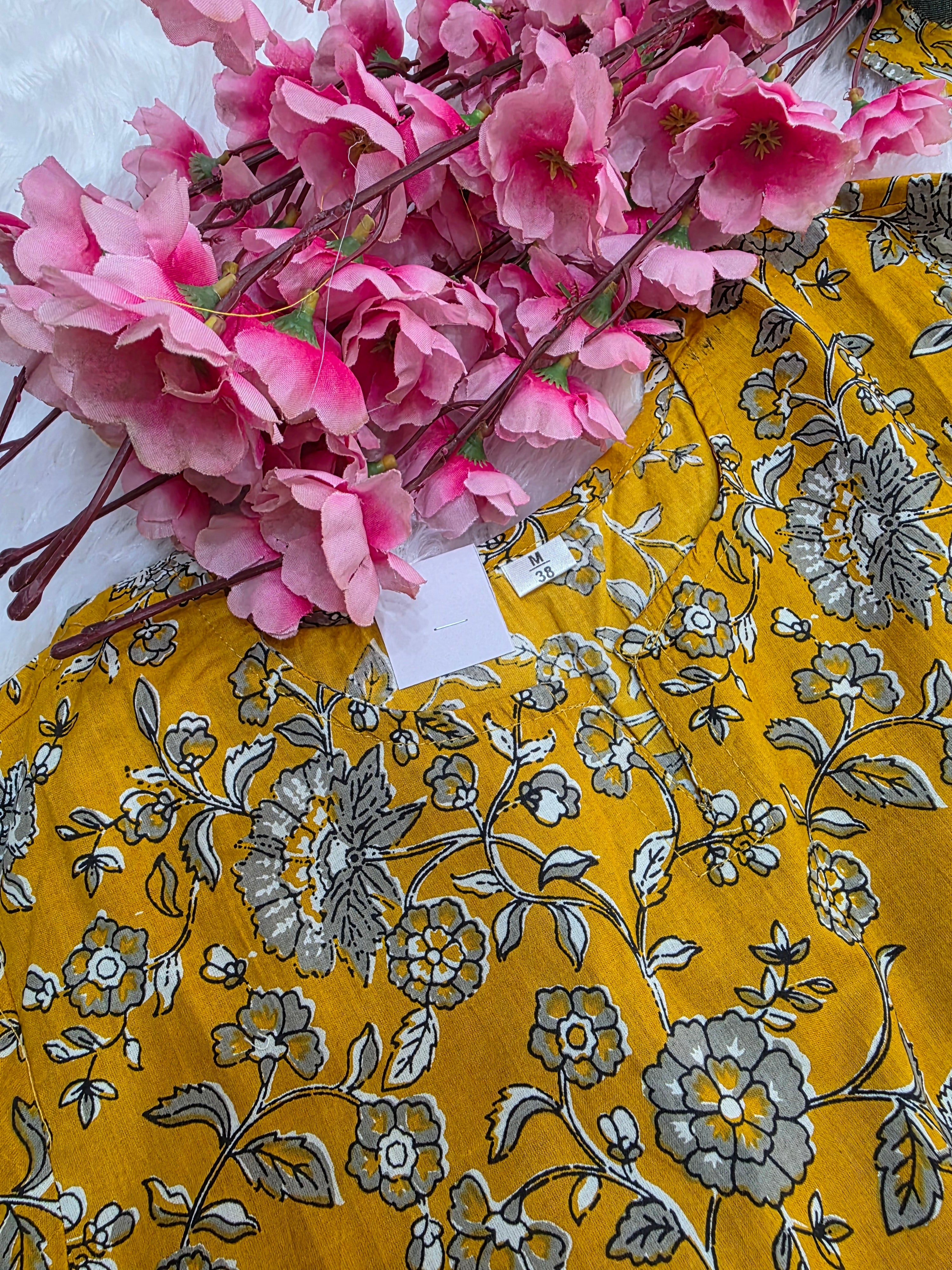 1758 Pure Cotton Hand Block Printed Shot Kurtis (Mustered)