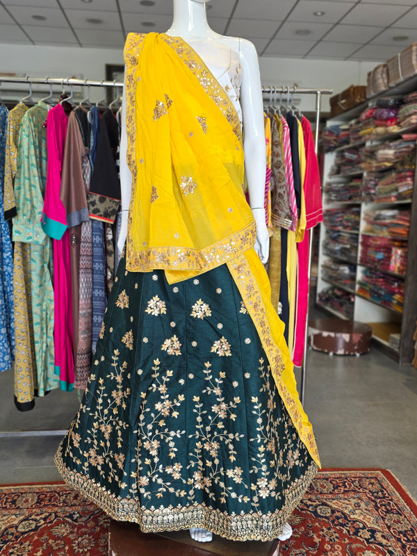930004 Raw Silk Unstitched Lehenga with Heavy Sequin Work Blouse & Chinon Silk Dupatta