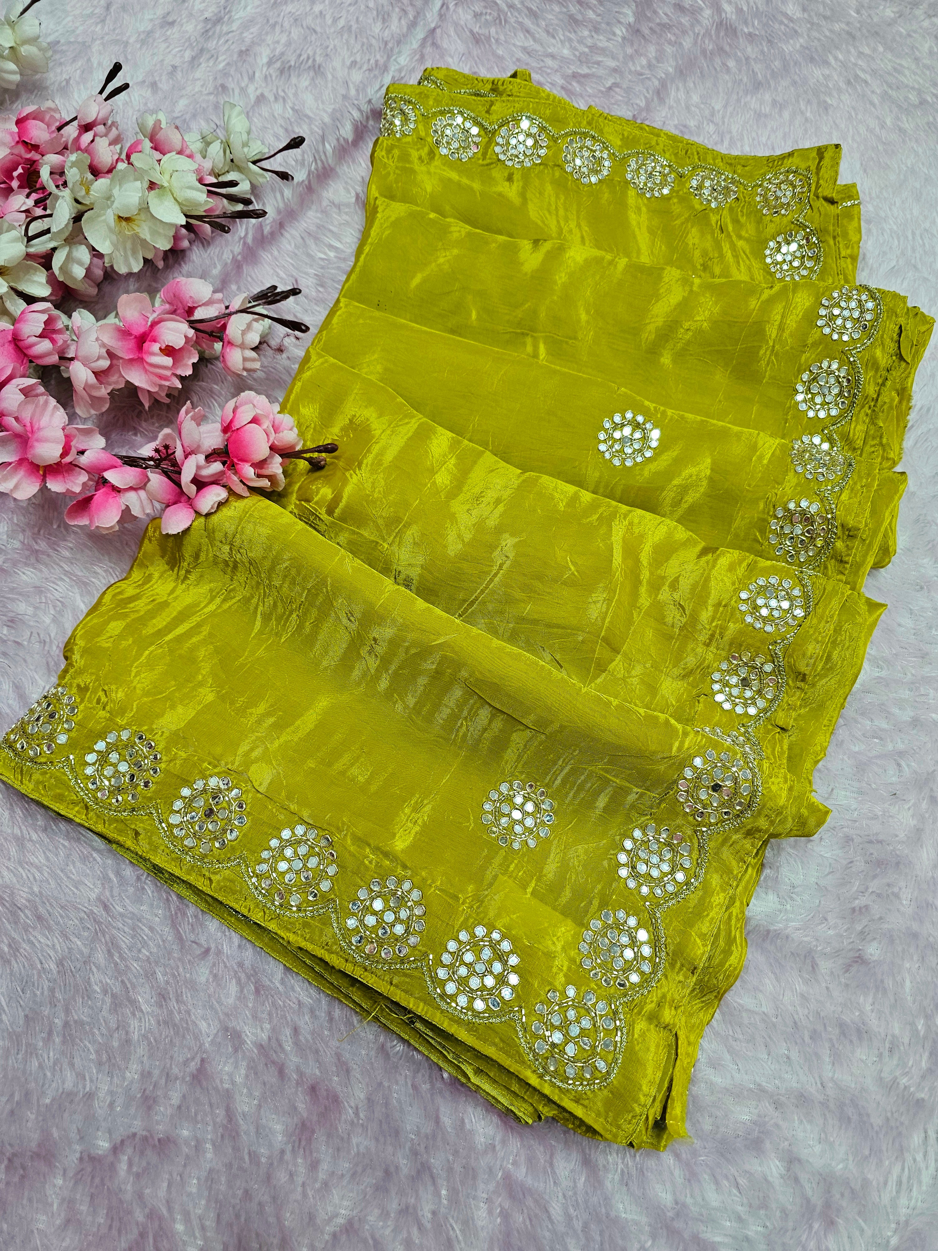 12448 Designer Pure H.O. Silk Traditional Rajasthani Saree with Hand Work - Yellow