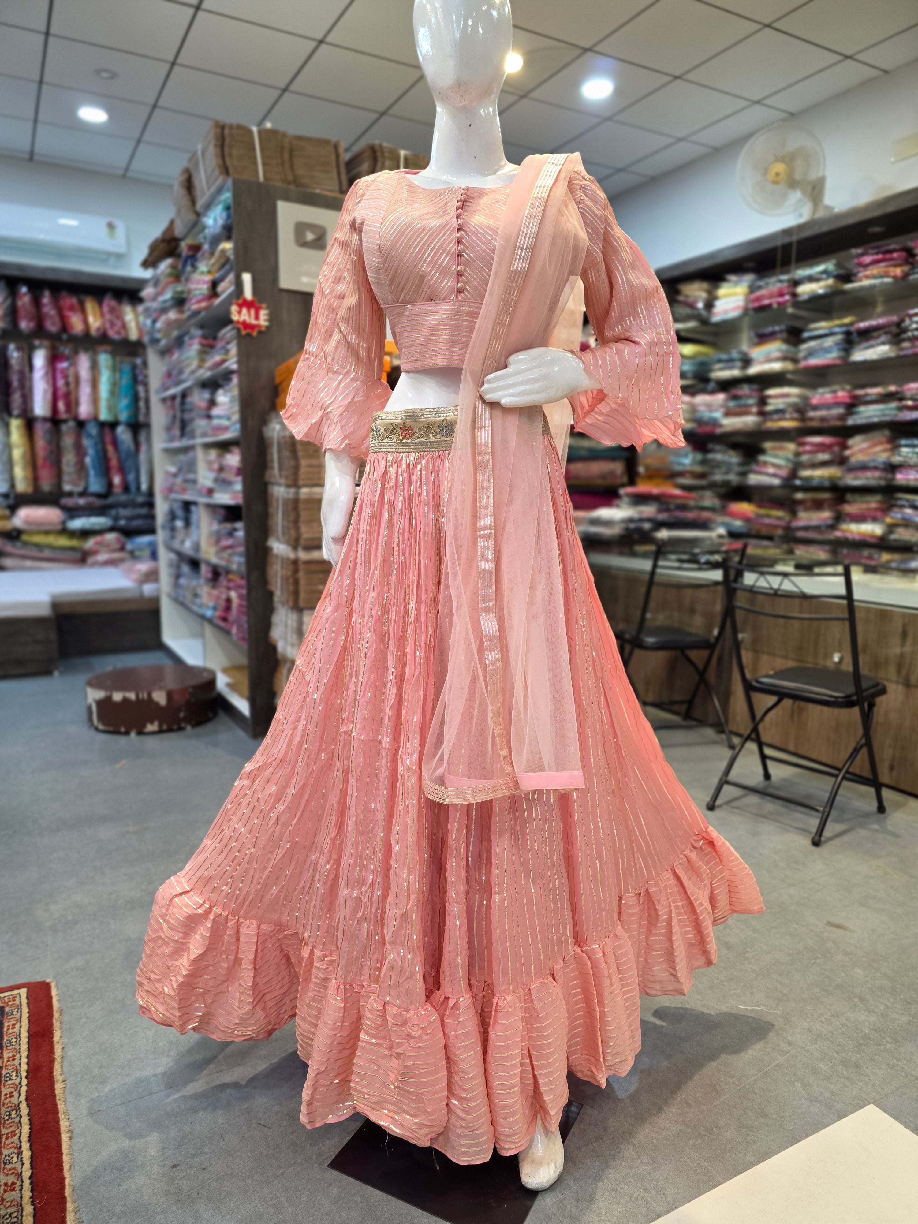 934001 Pure Chinon Silk Lehenga with Gotapatti Work and Stitched Blouse