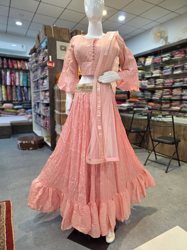 934001 Pure Chinon Silk Lehenga with Gotapatti Work and Stitched Blouse