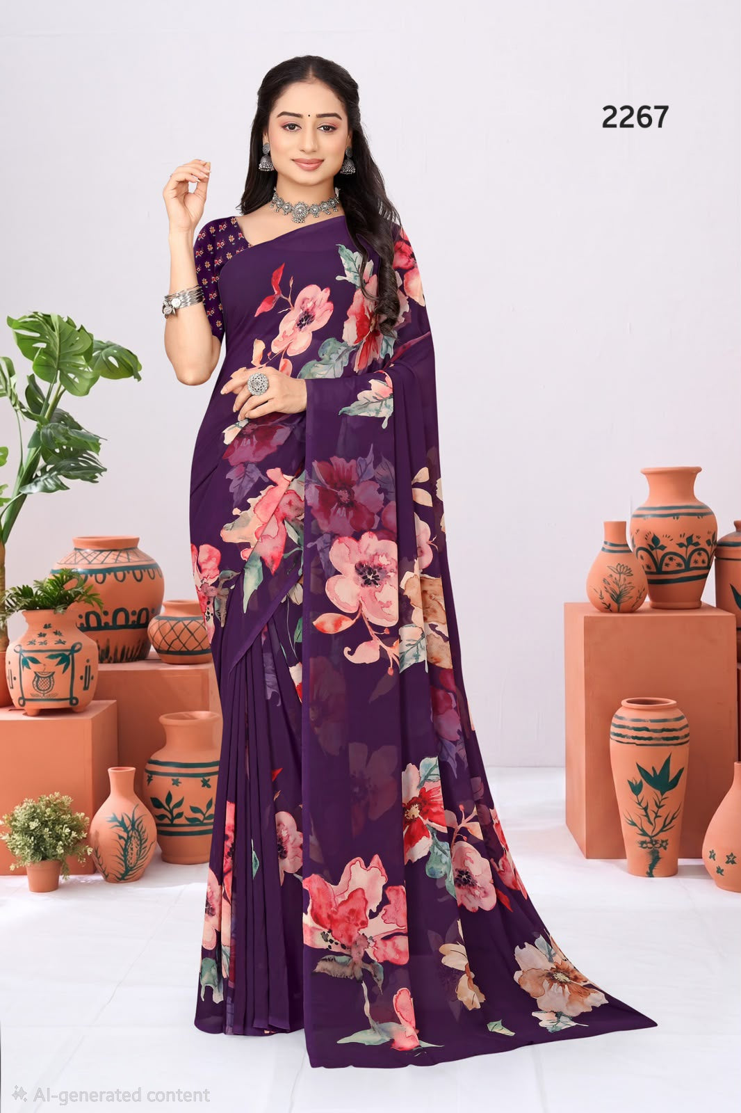 2267 Very Soft Georgette Flower Print Saree