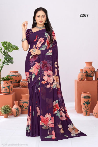 2267 Very Soft Georgette Flower Print Saree