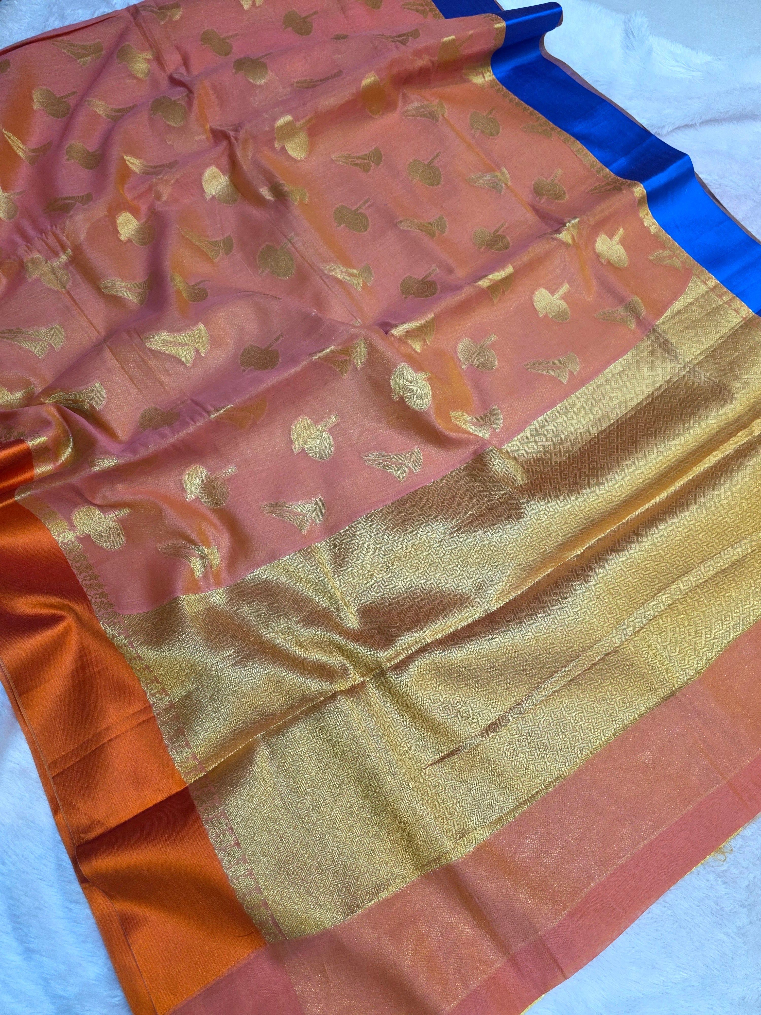 103501 Beautiful Banarasi Zari Weaving Pure Banarasi Cotton Saree with Heavy Weaving Blouse