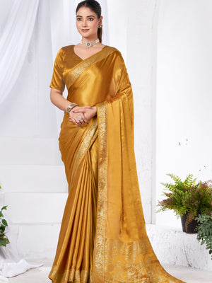 940004 Simple and Elegant Plane Modal Silk Saree With Zari Border and Pallu - Yellow