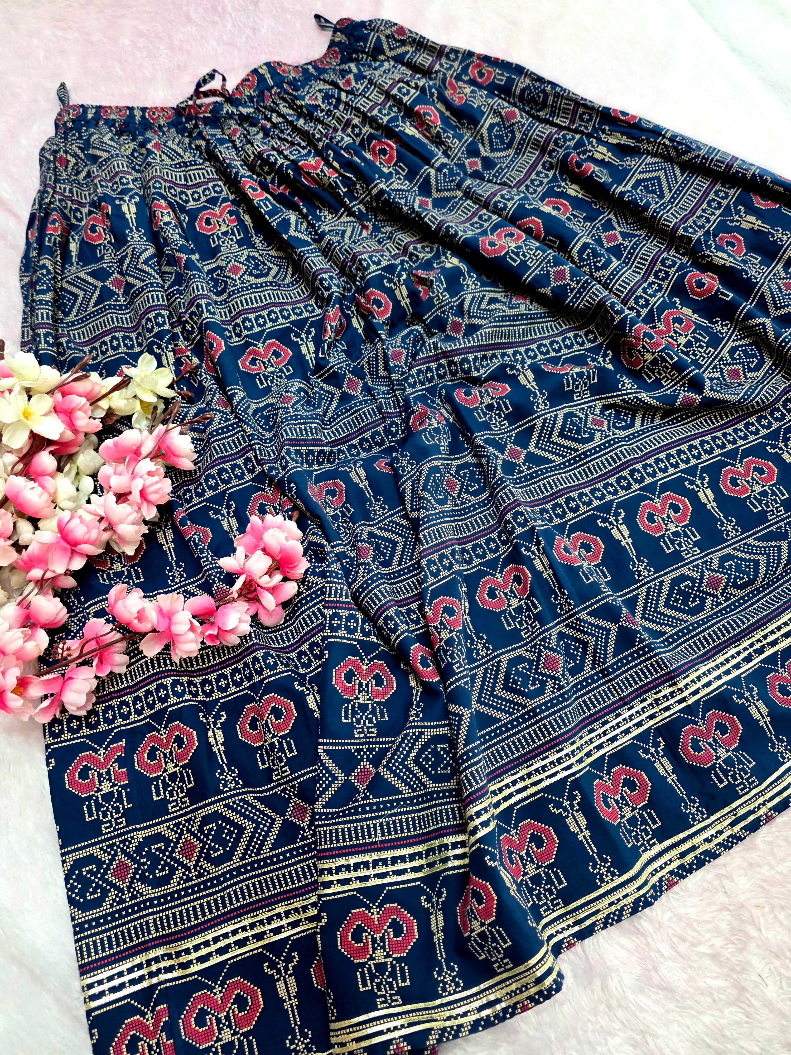 7485 Pure Cotton Straight Printed Cotton Kurti With Printed Skirt