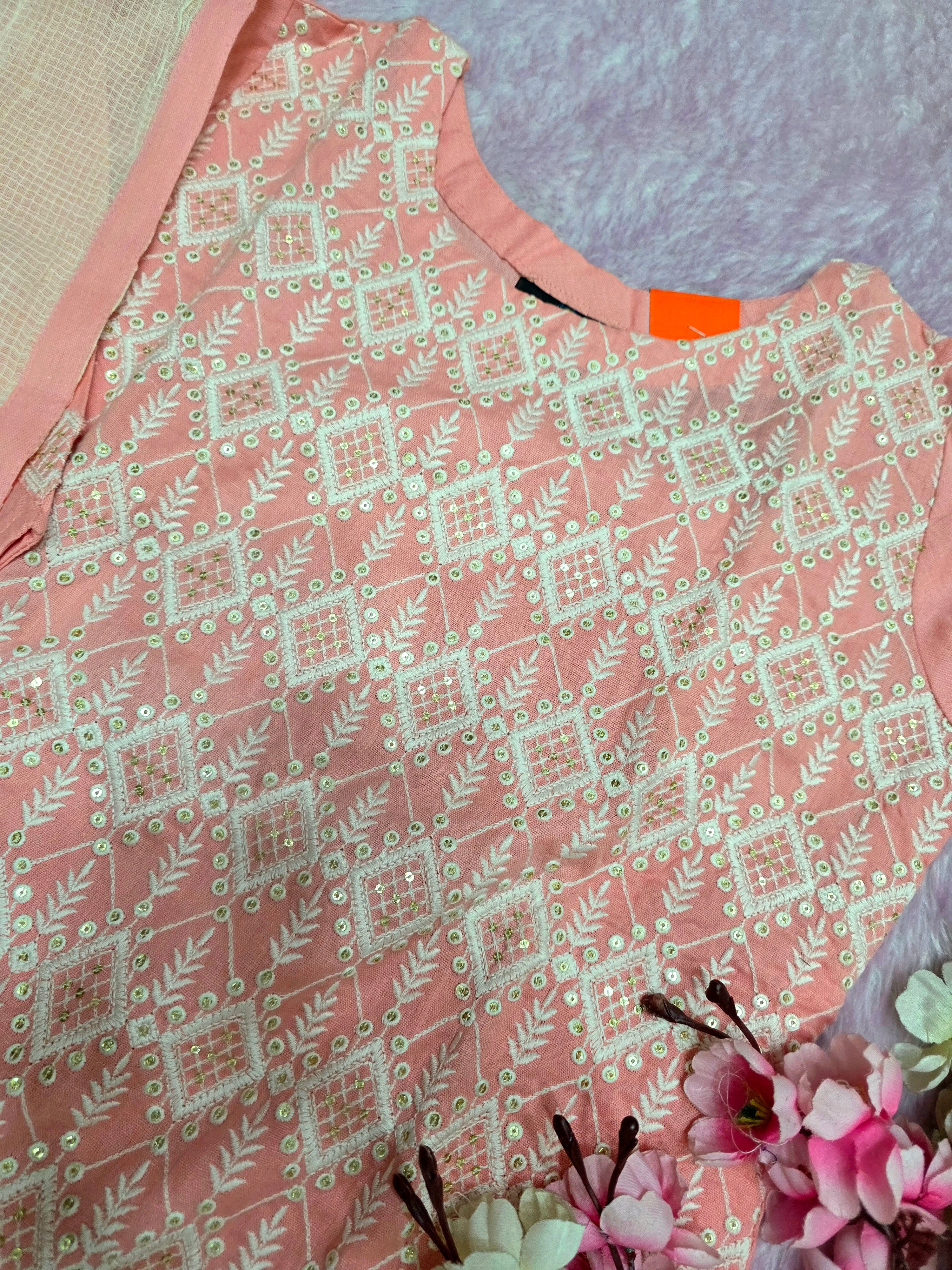 977001 Pure Cotton Kurti with Heavy Embroidery With Dupatta